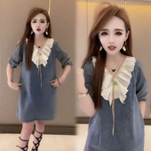 2025年夏季 孕妇宽松腰v领A字裙子 牛仔连衣裙女中长款 新款 韩版