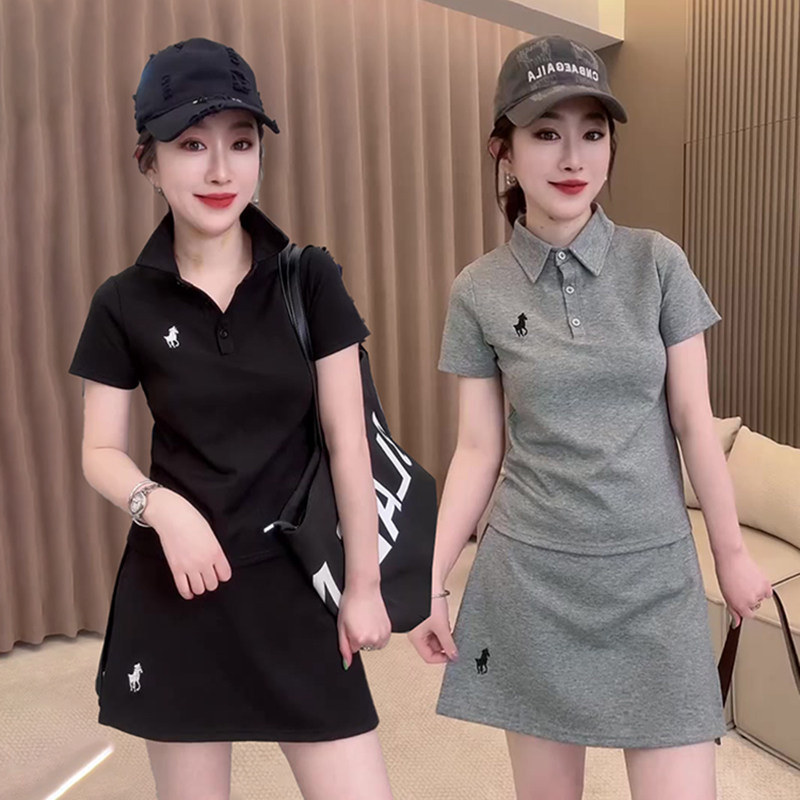 韩版简约休闲运动裙套装女2026夏新款显瘦小个子polo衫短裙两件套