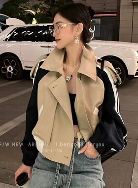 春欧货英伦风短款风衣休闲外套女