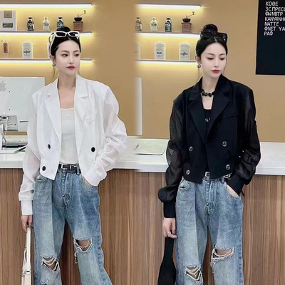 欧货短款长袖防晒西服女西装外套