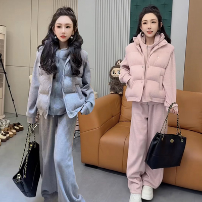休闲套装女棉马甲加绒加厚三件套