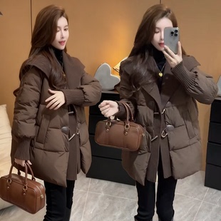 好看的加厚保暖棉服外套女2026冬季新款披肩领宽松遮肉中长款棉衣