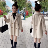 欧货2025春秋新款 中长款 毛呢大衣女宽松西服领风衣双面绒呢子外套