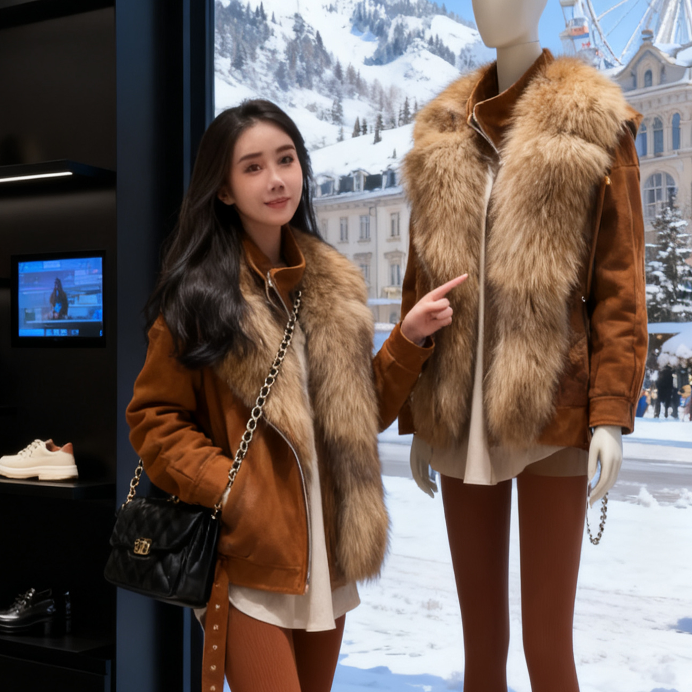 复古大毛领加厚外套女冬季新款