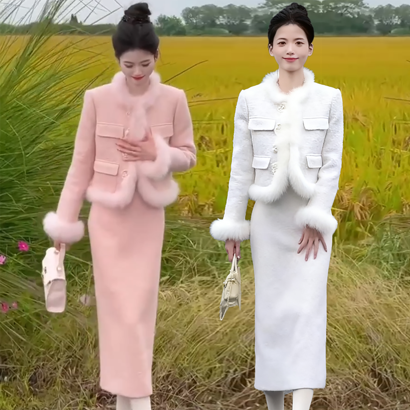 2025秋冬新款小香风时尚套装裙女温柔洋气显瘦毛毛袖厚外套半身裙,女装/女士精品,时尚套装,淘宝优惠券,粉丝福利购,淘宝优惠卷