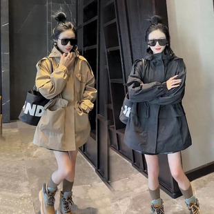 新款 外套女风衣中长款 韩版 休闲连帽工装 冲锋衣 时尚 欧货2025春秋季