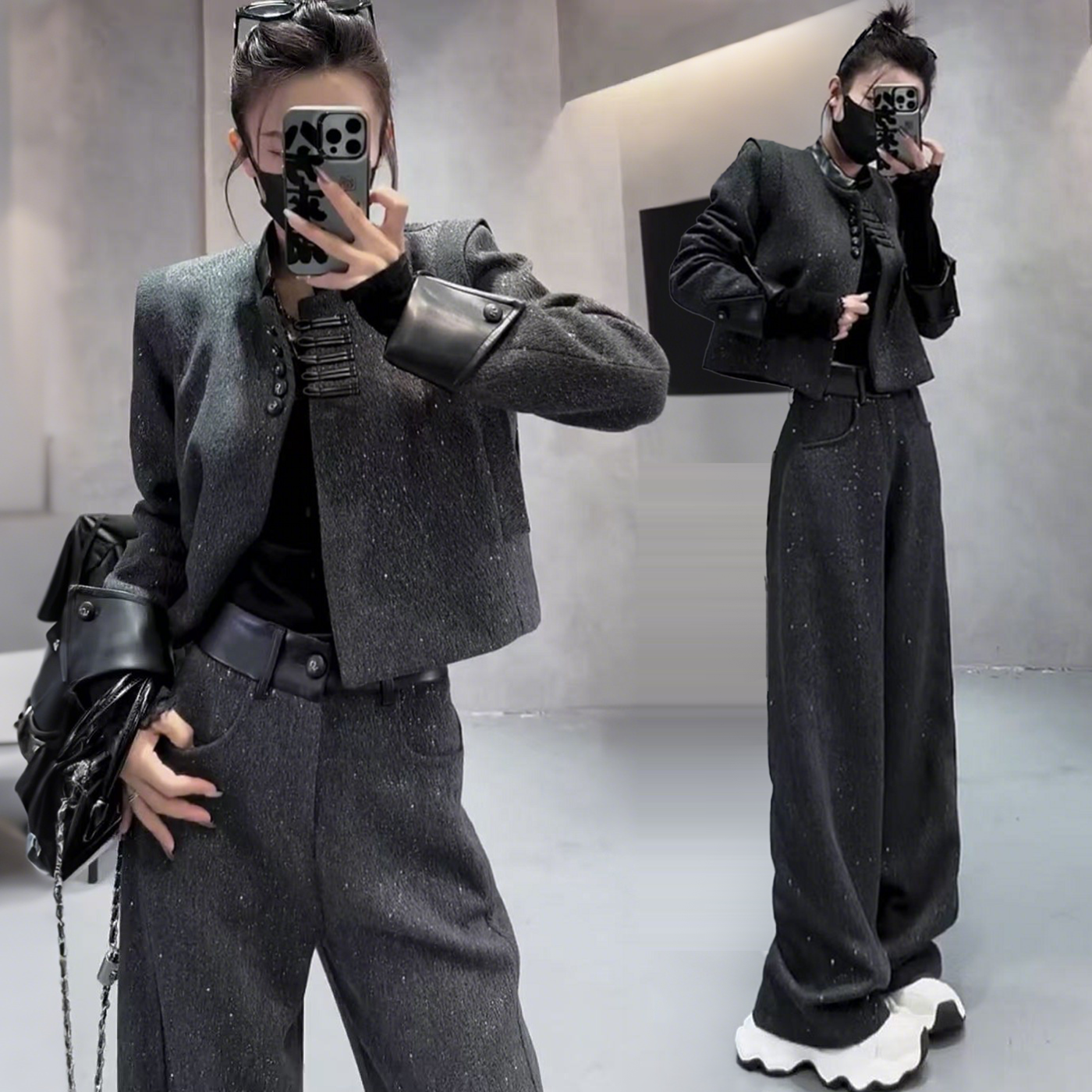 新中式国风轻奢满天星毛呢子套装女2025秋冬季爆款短款外套阔腿裤,女装/女士精品,时尚套装,淘宝优惠券,粉丝福利购,淘宝优惠卷