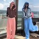 两件套 撞色慵懒风休闲运动服套装 款 女连帽卫衣阔腿裤 2025春秋爆季