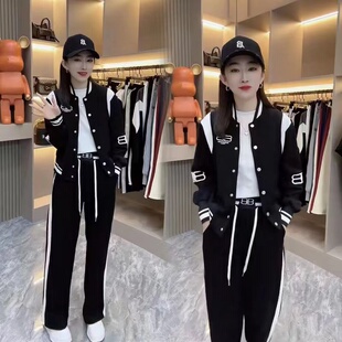 欧货2025春秋新款韩版休闲运动套装女减龄棒球服外套休闲裤两件套