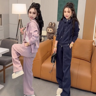 宽松显瘦连帽卫衣阔腿直筒裤 软糯亲肤休闲运动套装 女2026春秋新款