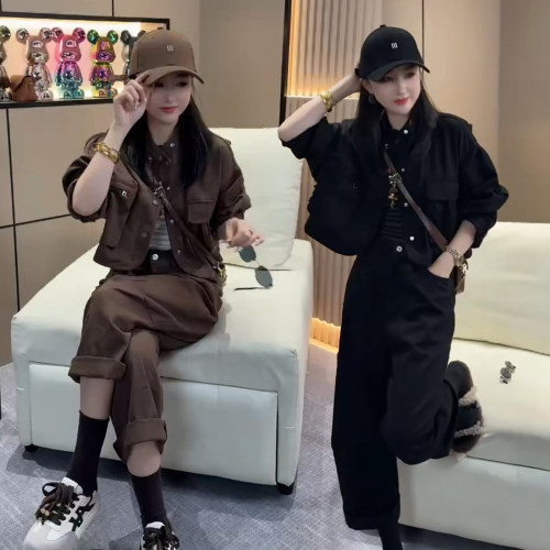 复古休闲工装套装女牛仔两件套