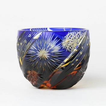 日本制夏日烟花水晶杯清酒杯江户切子雕花烈酒杯猪口杯琉璃琥珀蓝