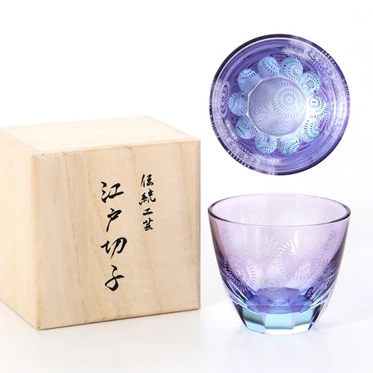 日本制砂切子玻璃杯江户切子手工雕花烟花万花筒日式清酒杯小清新