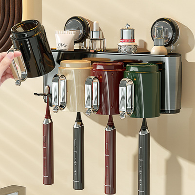 不锈钢吸盘免打孔壁挂牙刷架