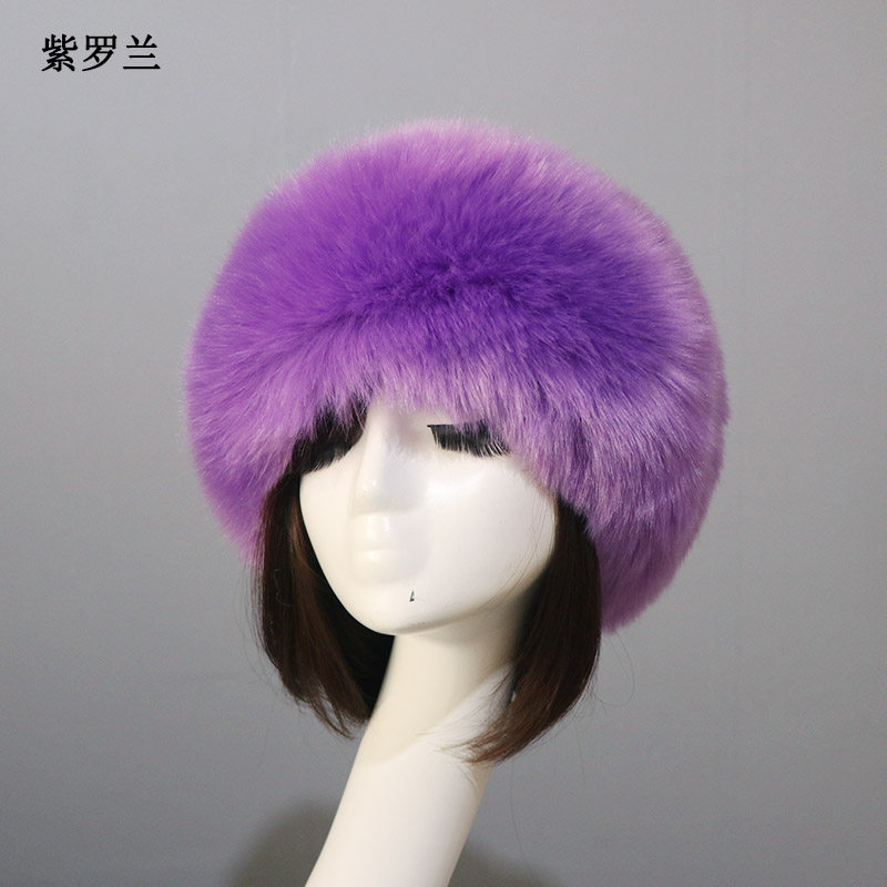 秋冬仿皮草毛绒拍照空顶帽旅游保暖帽圈头套装饰帽子狐狸毛无檐帽