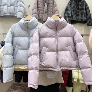 2025年冬季百搭新款羽绒服短款女士纯色立领小个子加厚面包服外套