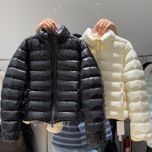 黑色亮面排骨羽绒服女短款2026年冬季韩版90白鸭绒立领面包服外套
