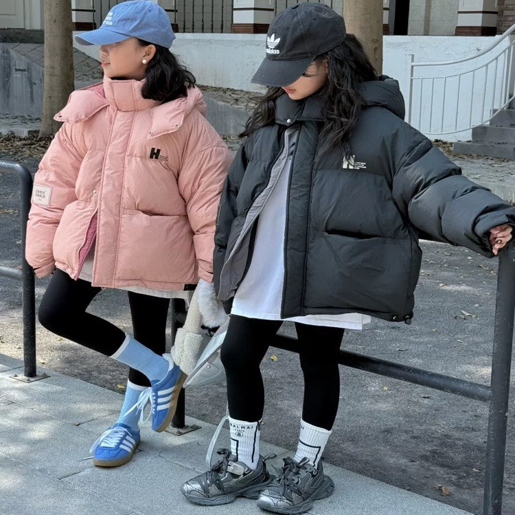 女童羽绒服2025新款短款加厚白鸭绒连帽外套洋气冬季保暖