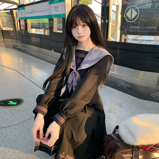 小狐町【紫堇中】原创jk制服校供感大码水手服显瘦修身款长裙套装