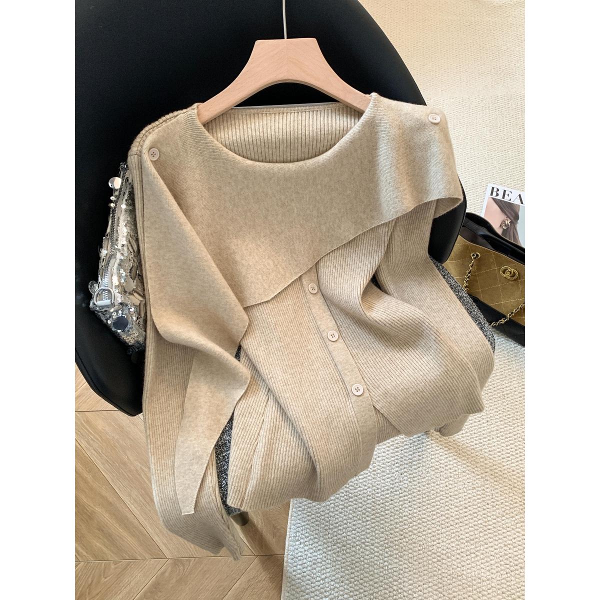 东大门秋冬新款氛围感不规则拼接披肩斗篷针织衫女韩系假两件上衣