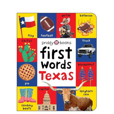 【预售】得克萨斯启蒙单词书：得克萨斯主题图画单词纸板书 First Words Texas: A board book 原版英文儿童语言/概念启蒙图书