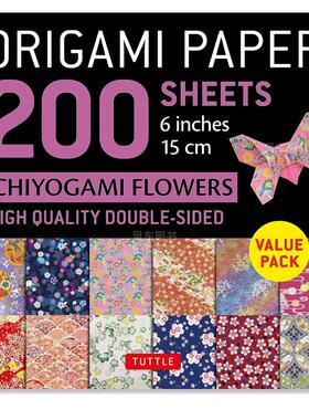 【现货】折纸200张千代纸花 6 英寸(15 厘米) Origami Paper 200 sheets Chiyogami Flowers 6