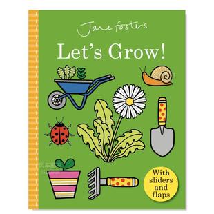 低幼儿童纸板推拉操作图画书0 英语学习绘本 Jane Let Grow 让我们一起种植 Foster 3岁种植活动 英文原版 预售