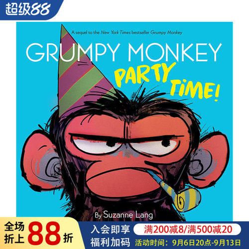 【现货】暴躁猴：派对时间到了 Grumpy Monkey Party Time! 英文原版儿童情绪管理绘本故事书自我表达英语图书 心烦的猴子/暴怒猴