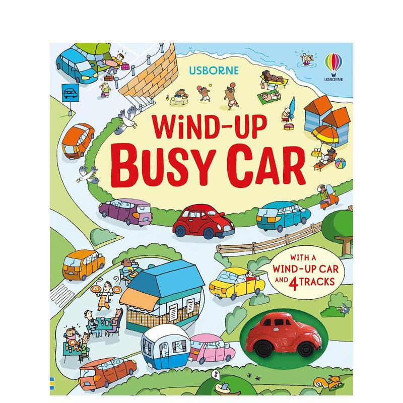 【预售】【扭动发条玩具书】繁忙的小车 【Wind-Up】Busy Car 大开本纸板 含小汽车及4条轨道槽 原版英文儿童趣味 进口图书
