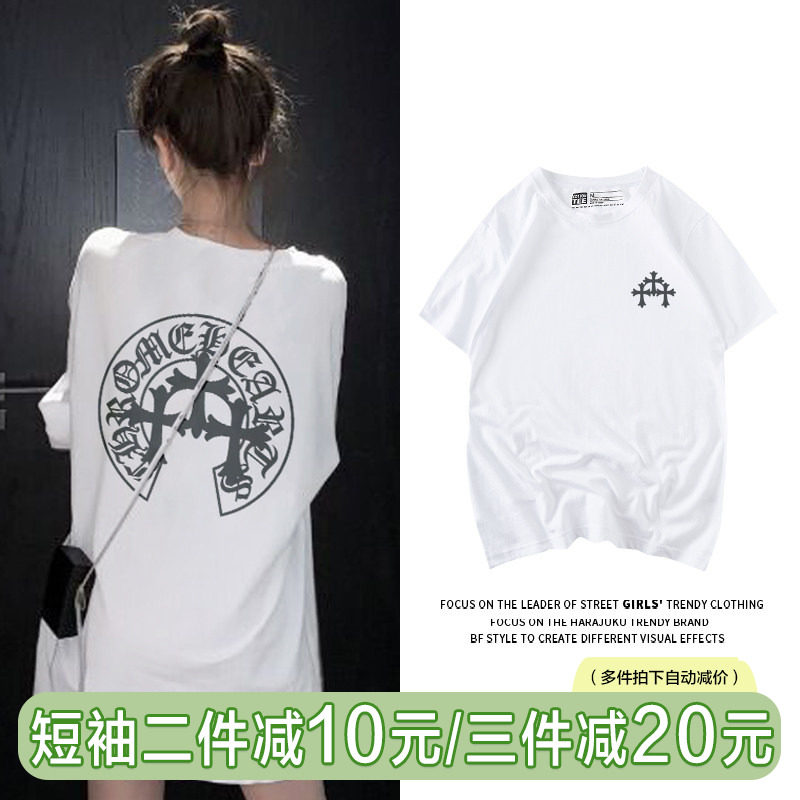 潮牌印花白色t恤女短袖宽松bf风下衣失踪中长款网红ins潮半袖体恤