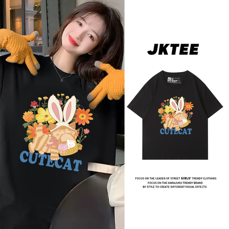 纯棉印花短袖t恤女宽松夏