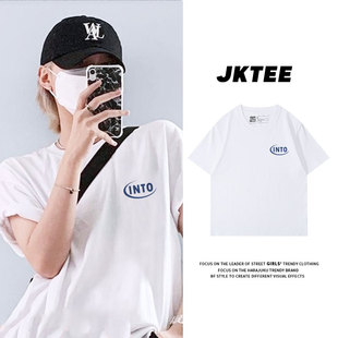 学院风体恤夏 夏薄款 胸标字母印花白色t恤女短袖 简约宽松纯棉半袖