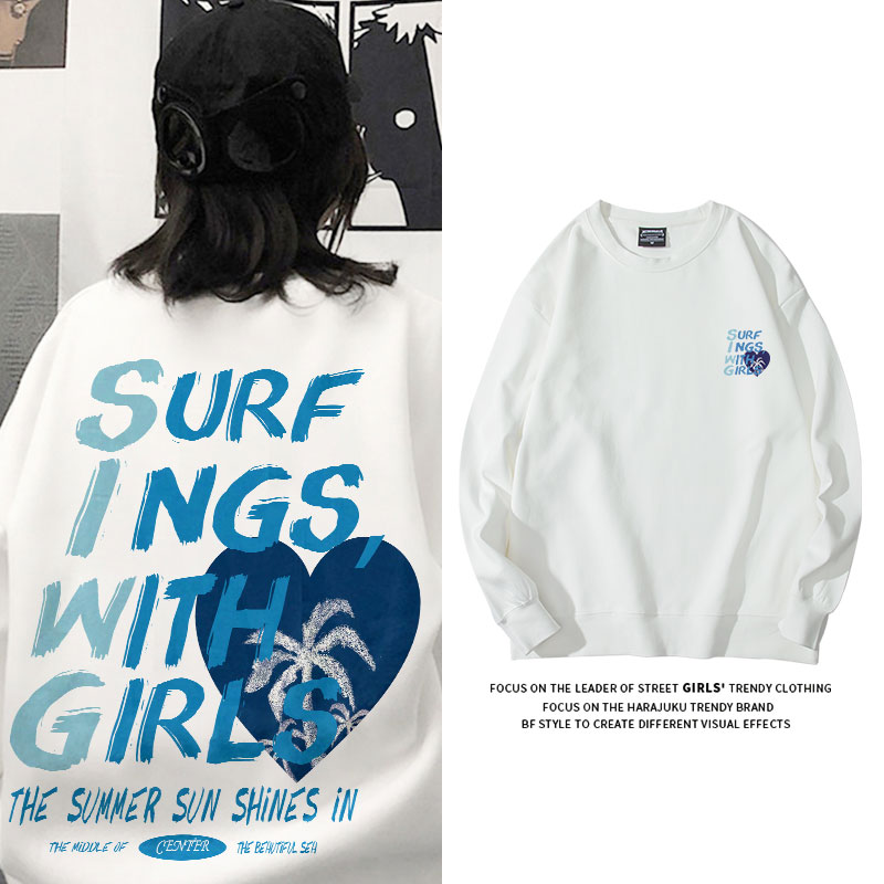 后背字母白色ins风无帽长袖上衣