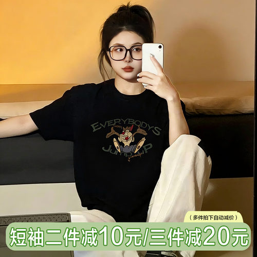 jktee港味卡通黑色t恤女正肩显瘦