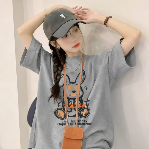纯棉印花短袖t恤女宽松夏