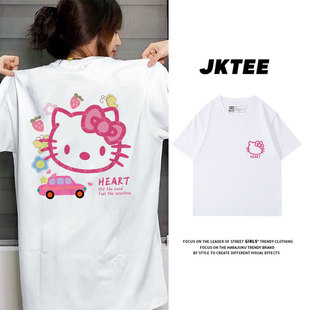 jktee可爱卡通正肩短袖t恤女白色宽松纯棉小众设计感夏季上衣体恤