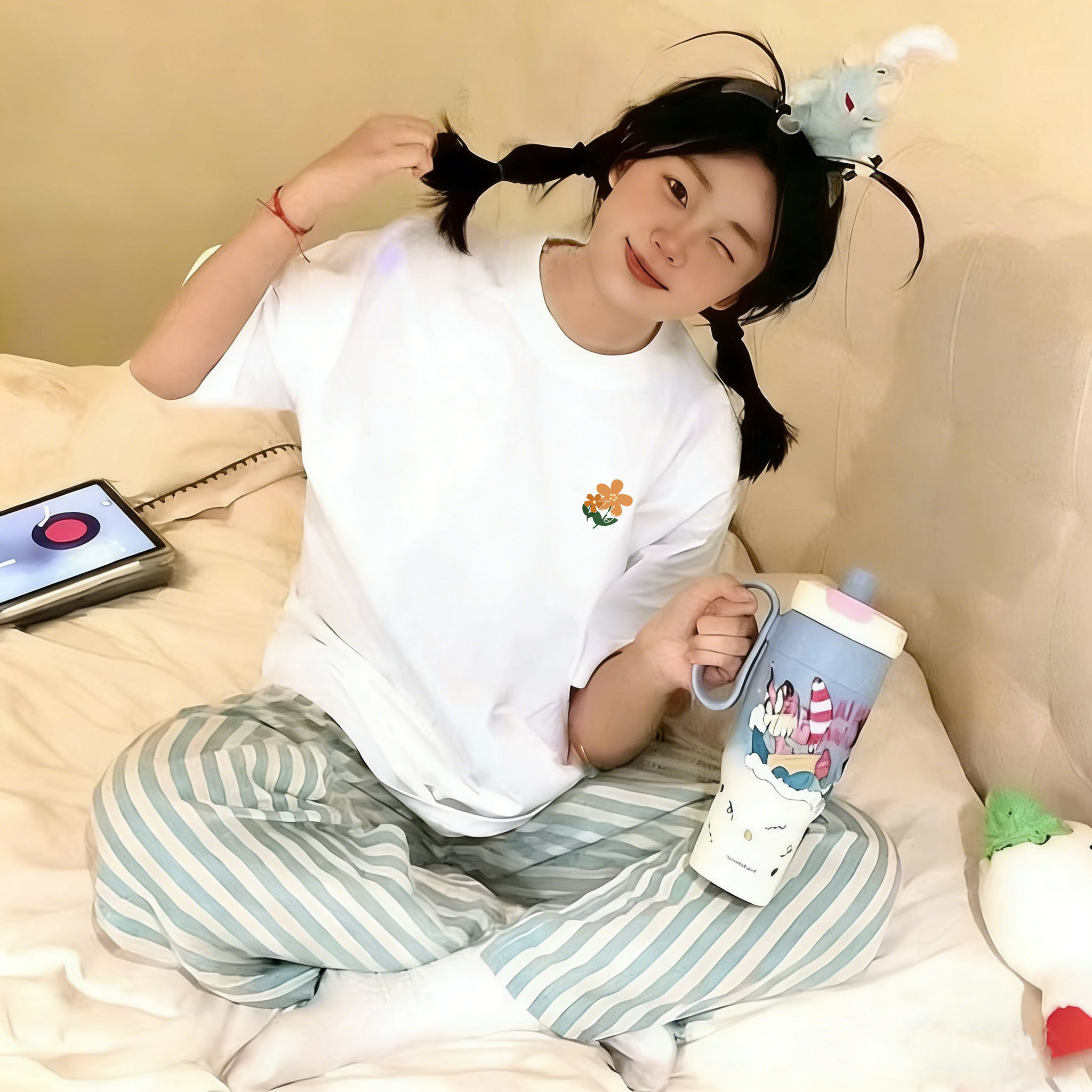 韩风chic小众胸标简约印花白色t恤女短袖宽松内搭减龄纯棉半袖夏