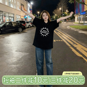 纯棉印花短袖t恤女宽松夏