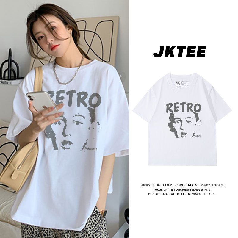 JK．TEE印花白色t恤女短袖宽松