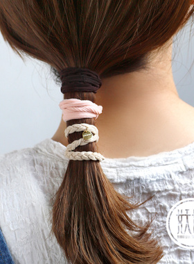 日本本土ane mone日系高弹力奶茶色扎头基础发圈皮筋3个装