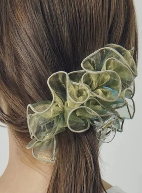 日本本土Goldy波浪纱双层抓夹甜美发抓少女后脑勺发夹气质鲨鱼夹