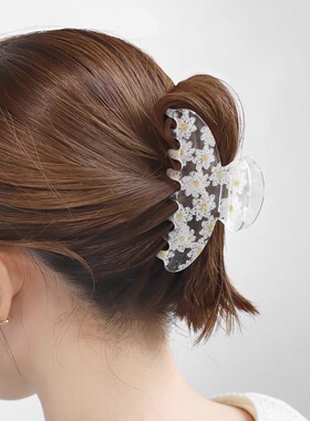 日本本土Ane mone大号抓夹女后脑勺盘发鲨鱼夹高级感花卉图案
