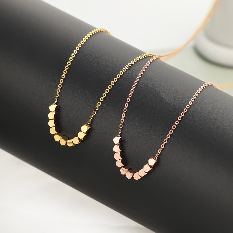 弥高18K玫瑰金黄金小方块方糖套链k金正品素金女式颈链锁骨链