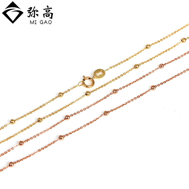 18K黄金白金玫瑰金时尚十字间光面小圆珠项链女款锁骨素金