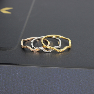 18K玫瑰金白金黄金色半波浪形车花戒指品牌正品 指环指圈素金尾戒