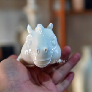 曲阳秋鸿定瓷马年装饰摆件定窑高温釉白瓷生肖马桌摆茶宠中式现代