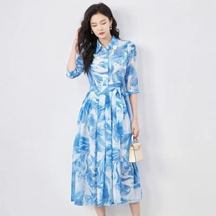 2417808-深圳南油法式气质女人味轻奢印花雪纺连衣裙子夏季新2024
