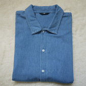 衬衣宽松休闲全净缝高档男装 短袖 上衣 纯棉牛仔衬衫 外贸单春夏季