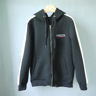 外贸韩单秋冬男装加厚太空棉连帽拉链衫夹克外套运动休闲服上衣