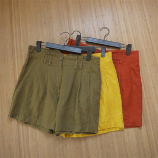 外贸单秋冬休闲短款裙裤麻料短裤女纯色打底裤子